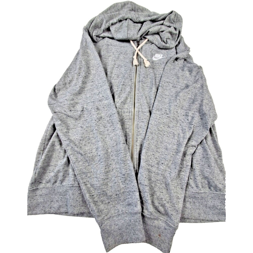 Nike Hoodie Mens Medium Gray Full Zip Lightweight Sweatshirt Swoosh